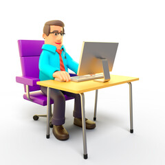 Cartoon office man typing