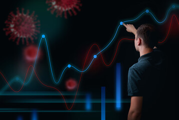 Corona virus statistic. Diagram of pandemic. Tracking the progress of coronavirus epidemic new cases.Analyzing Coronavirus covid-19 with financial data and stock graph. Free space for text, copy space