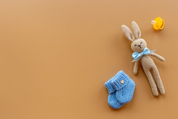 Baby accessories with rabbit toy and newborn booties shoes