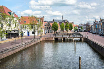 Obraz premium The historic center of Sneek seen from the Waterpoort, Friesland Province, The Netherlands