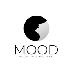 woman logo design looking up. in the circle of the moon, the state of the mood