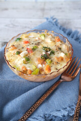  homemade cooked pasta in a plate on table .