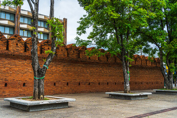 Tha Phae Gate Chiang Mai old city ancient wall and moat during the covid-19 pandemic outbreak...