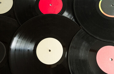 Various old vintage vinyl records collection.
