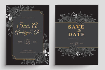 hand drawn black roses invitation card set