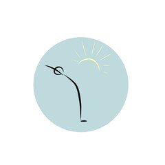 Exercise Hasta Uttanasana (pose with raised arms) Surya namaskar instruction. Round icon yoga poses black vector silhouettes on blue background. Highlights icons for social media stories