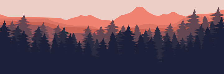 mountain forest landscape flat design vector illustration for wallpaper, background, backdrop design, template design and tourism design template