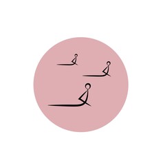 yoga poses black silhouettes on pink background. Highlights yoga icons for social media stories about sports, relaxation and meditation