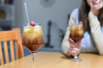 beautiful glasses with an ice drink and strawberries