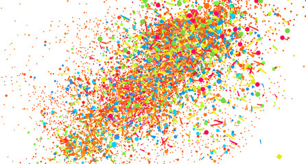 Confetti on white. Geometrical background with multicolored glitters. Pattern for design. Print for polygraphy, posters, banners and textiles. Greeting cards. Luxury texture