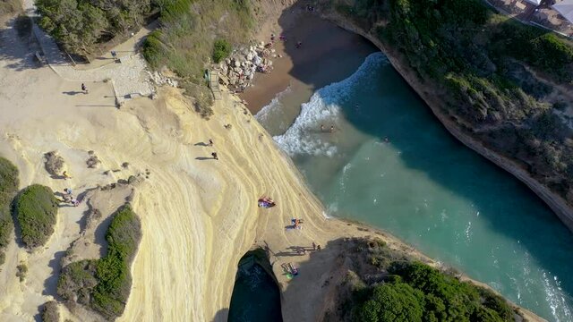 4k footage of Kanali tou Erota - Channel of Love in Sidari settlement in northern part of the island of Corfu, Greece