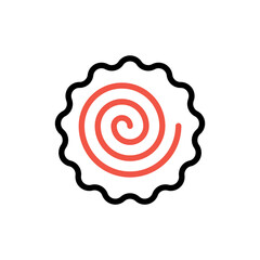 Narutomaki or kamaboko surimi vector outline icon. Traditional Japanese naruto steamed fish cake with pink swirl in the center. Topping for ramen noodle soup isolated illustration.