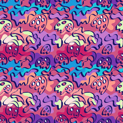 Fototapeta na wymiar Abstract creative seamless artwork with unique hand drawn pattern and colorful spots