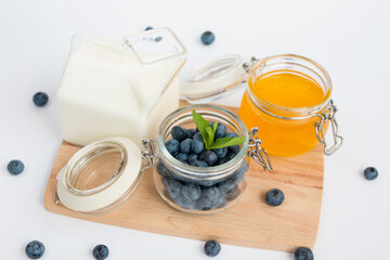 Grainy cottage cheese and blueberries. Healthy balanced diet breakfast healthy food