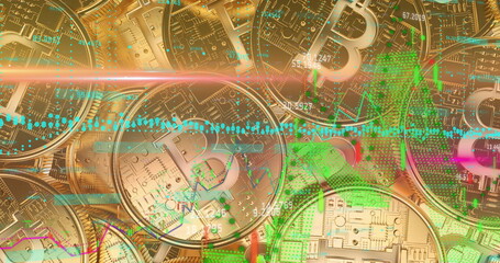 Financial data processing against golden bitcoins.