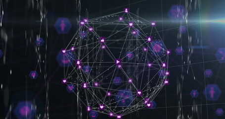 Globe of digital icons against black background