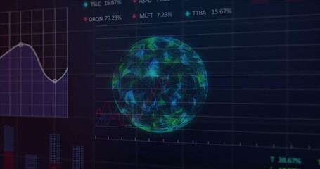 Stock market with digitally generated sphere.