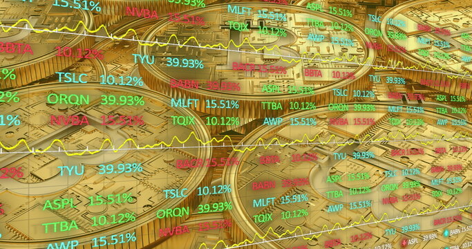 Stock market data processing against golden bitcoins.