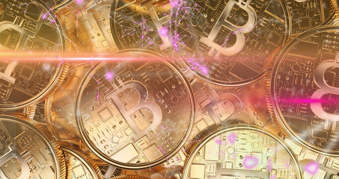 QR code scanner against golden bitcoins 