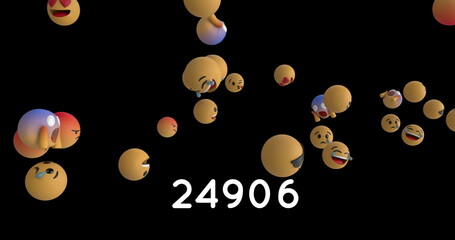 Emoji icons flying on black background 4k