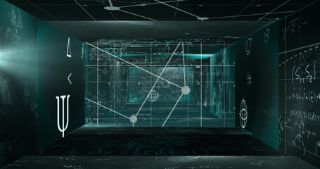 Image of statistics processing and scientific data on screens