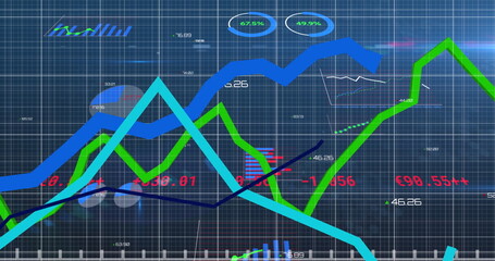 Statistical data processing over grid network against blue background