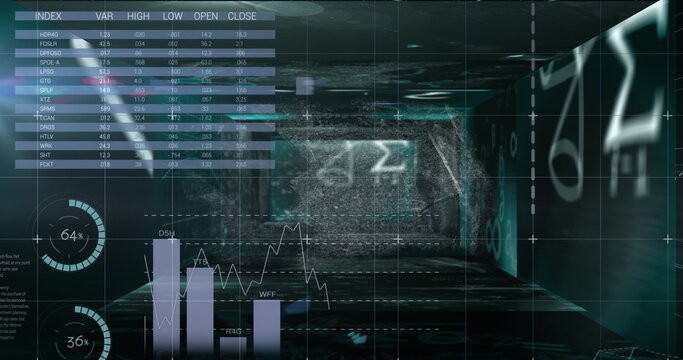 Image of statistics processing and financial data over world map