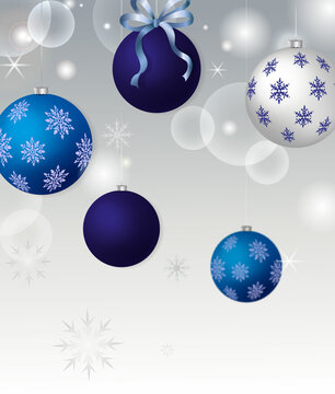 New Year's concept with Christmas balls in blue colors. A vector image.