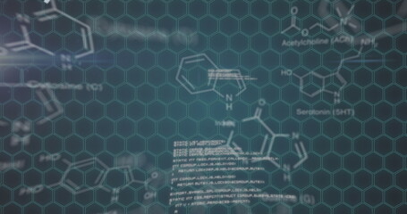 Image of numbers changing data processing over chemical structures