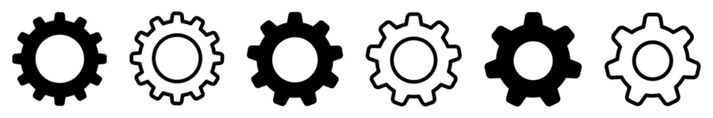 Set of gears icons. Cogwheel. Settings. Black and contour gears. Vector illustration.