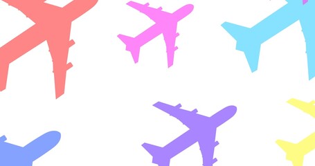 Composition of colorful planes repeated on white background