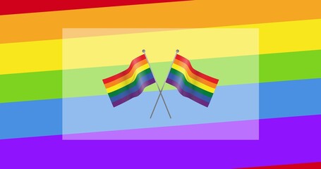 Rainbow flags over rainbow stripes background
