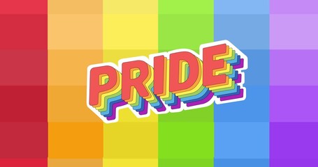 Pride text over rainbow stripes background