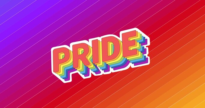 Rainbow pride text over rainbow stripes background
