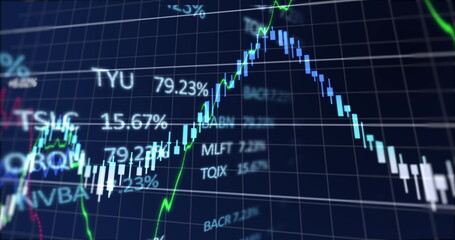 Image of stock market display with stock market tickers and graphs 4k
