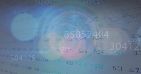 Spots of light and multiple changing numbers against stock market data processing