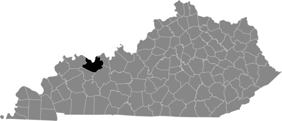 Black highlighted location map of the Daviess County inside gray map of the Federal State of Kentucky, USA