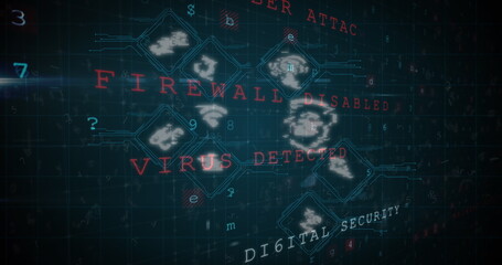 Cyber security digital icons and data processing against blue background