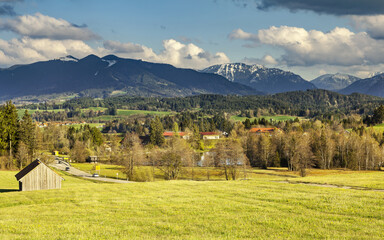 landscape in Bavarian with mountains in the background