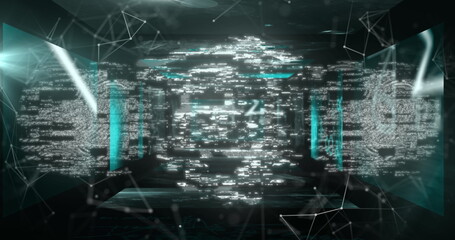 Cyber security icons and networks of connections against mathematical equations