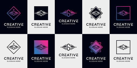 Set bundle music logo design collection initial letter g with unique concept Premium Vector