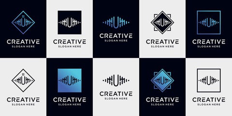 Set bundle music logo design collection initial letter u with unique concept Premium Vector - obrazy, fototapety, plakaty