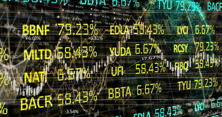 Financial data and statistical data processing against globe spinning