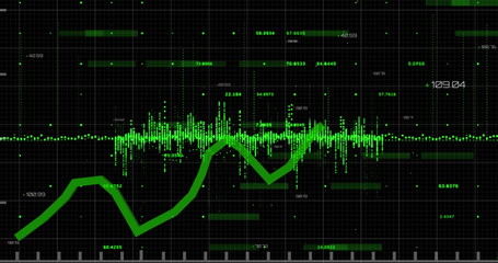 Financial data and statistical data processing against black background