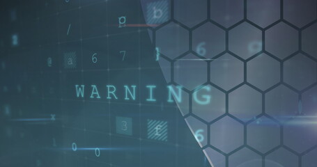 Image of cyberattack warning text and numbers changing over hexagons