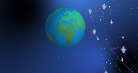 Naklejka premium Image of scopes scanning and planet earth over grid