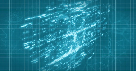 Image of network of connections over fingerprints and padlock icon