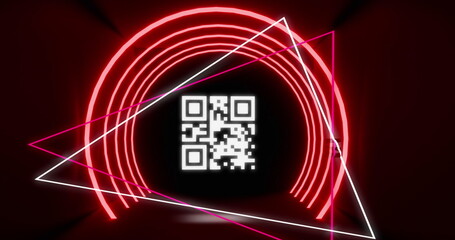 QR code scanner with neon elements against black background 