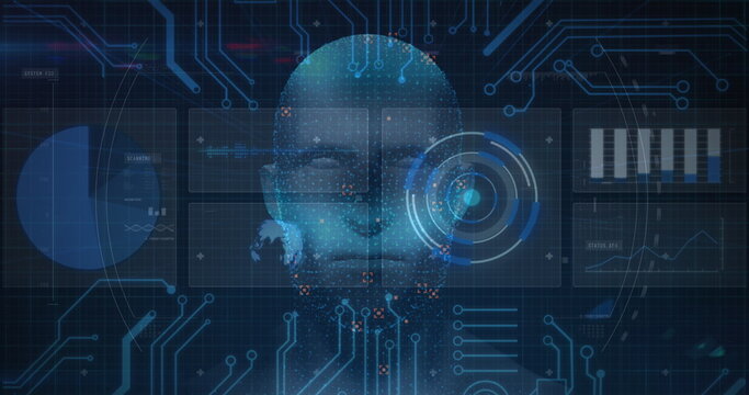 Image of scopes scanning human head over grid