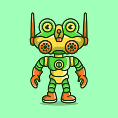 cute frog wearing robot armor